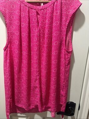CeCe Bright Pink Sleeveless Dot-Print Blouse